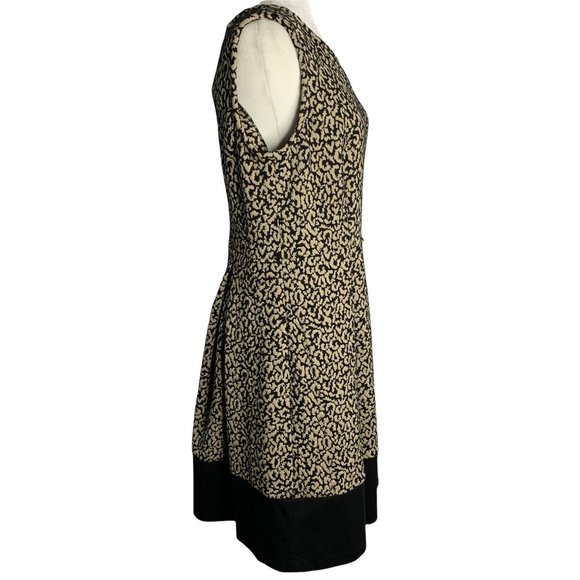 Dana Buchman Animal Print Swing Dress 12 Black Stretch Knit Textured Zip - Picture 6 of 7